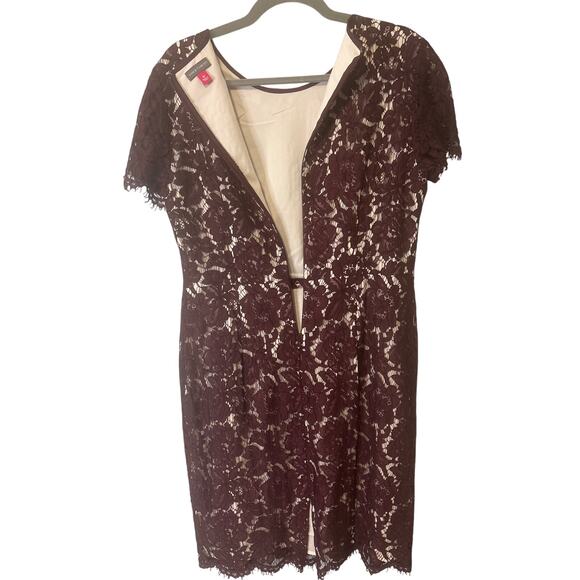 Vince Camuto Lace Dress Deep Purple Size 10 Short Sleeve Scallop Details - Picture 6 of 8